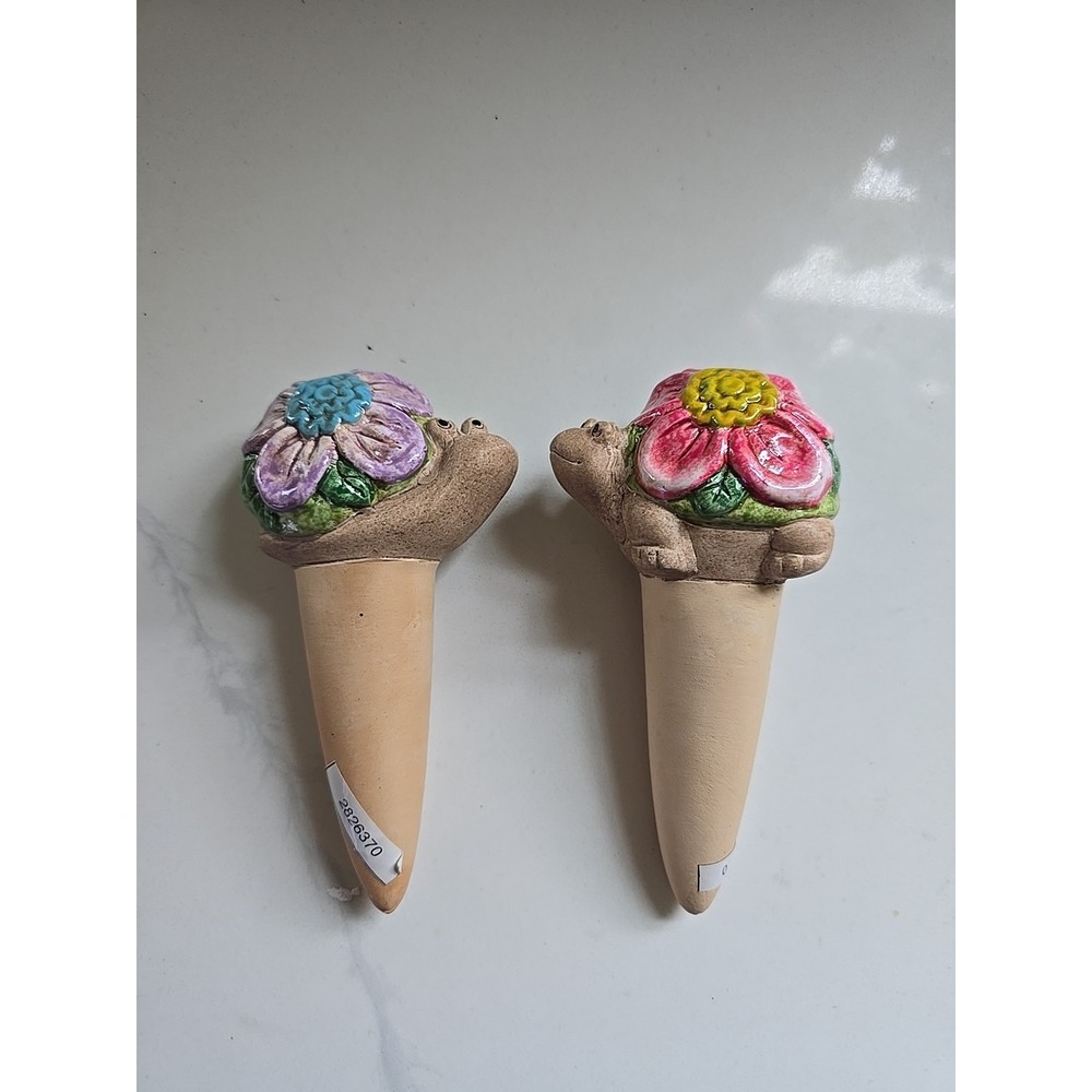 Creative Co-op Terracotta Self-watering Plant Spikes 2 Turtle Snail Flowers New‎
